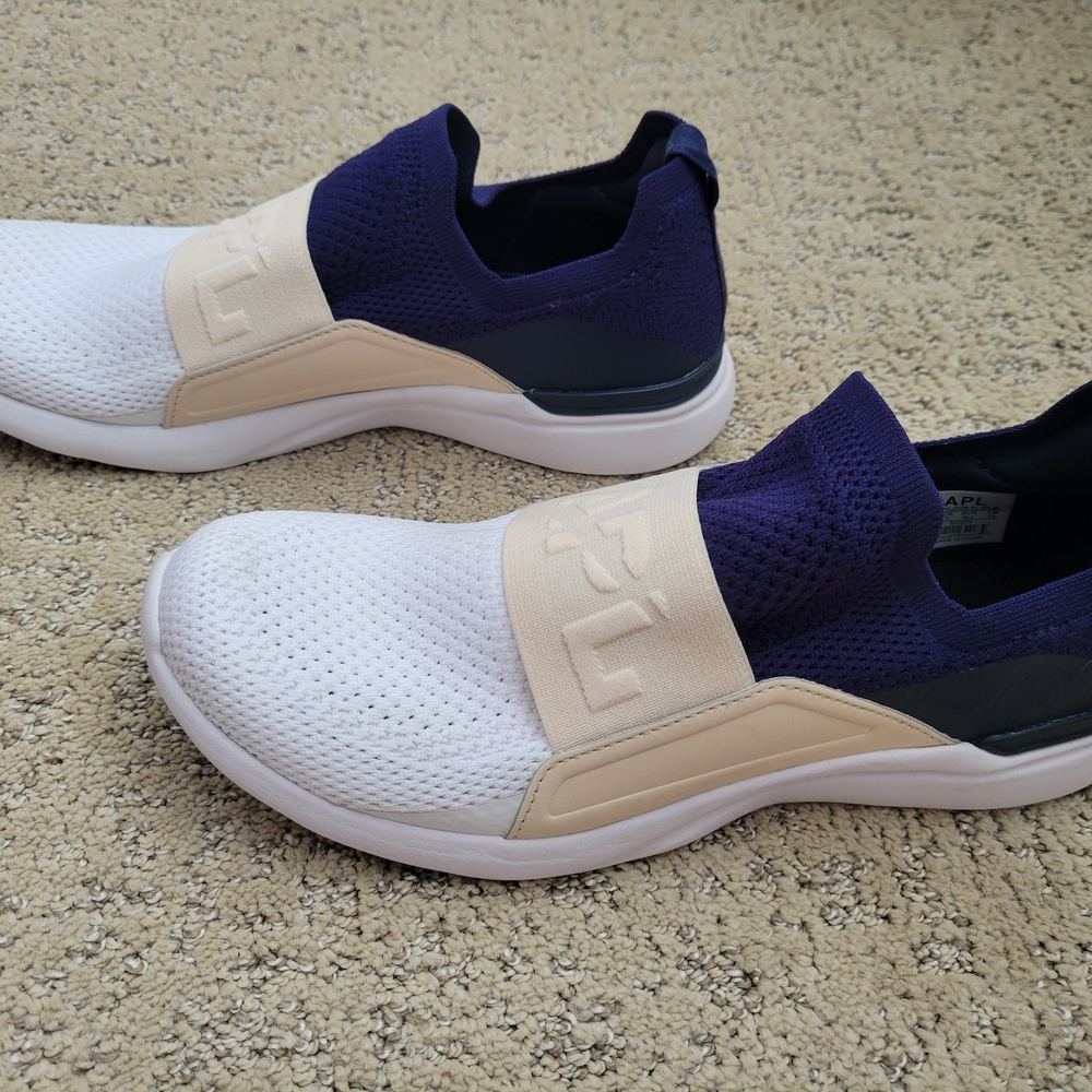APL Women's Slip-On Athletic Sneakers in White, Navy & Beige - Picture 2 of 6